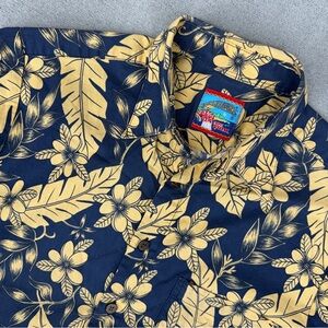 Joe Kealohas Reyn Spooner Mens S Hawaiian Shirt Floral Button Up Navy Tan Cotton